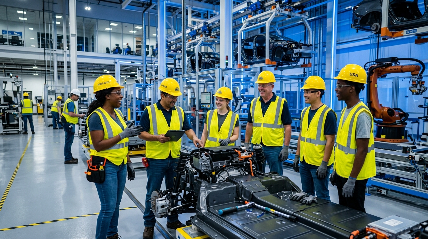 Manufacturing workforce collaborating in plant